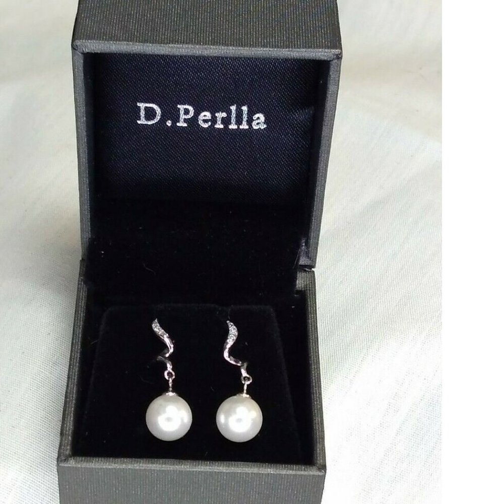 Jewerly Earrings D Perlla Sterling Silver Rhinestones dainty Pearl Earring